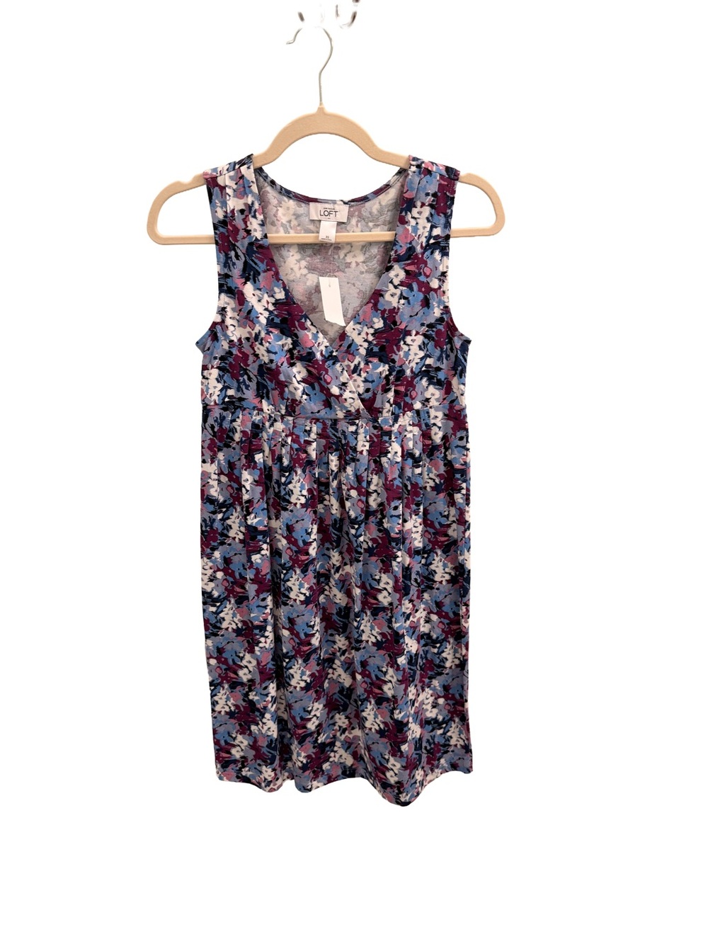 LOFT Floral V-Neck Sleeveless Dress in Blue, Burgundy, White